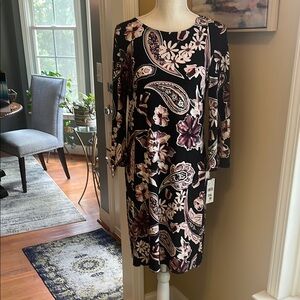 Sandra Darren Black Plum Long Sleeve Sheath Dress, Size S